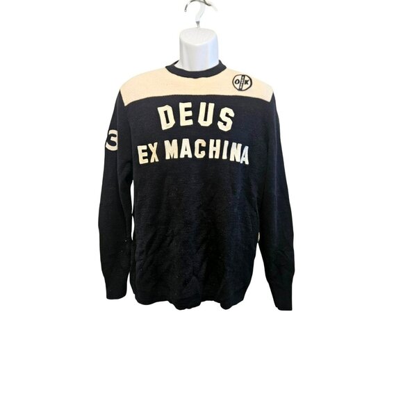 Deus Ex Machina Moto X Knit Crew Sweater - Black /Cream Size M - Picture 2 of 11